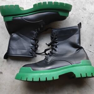Black Combat Boots with Green Soles